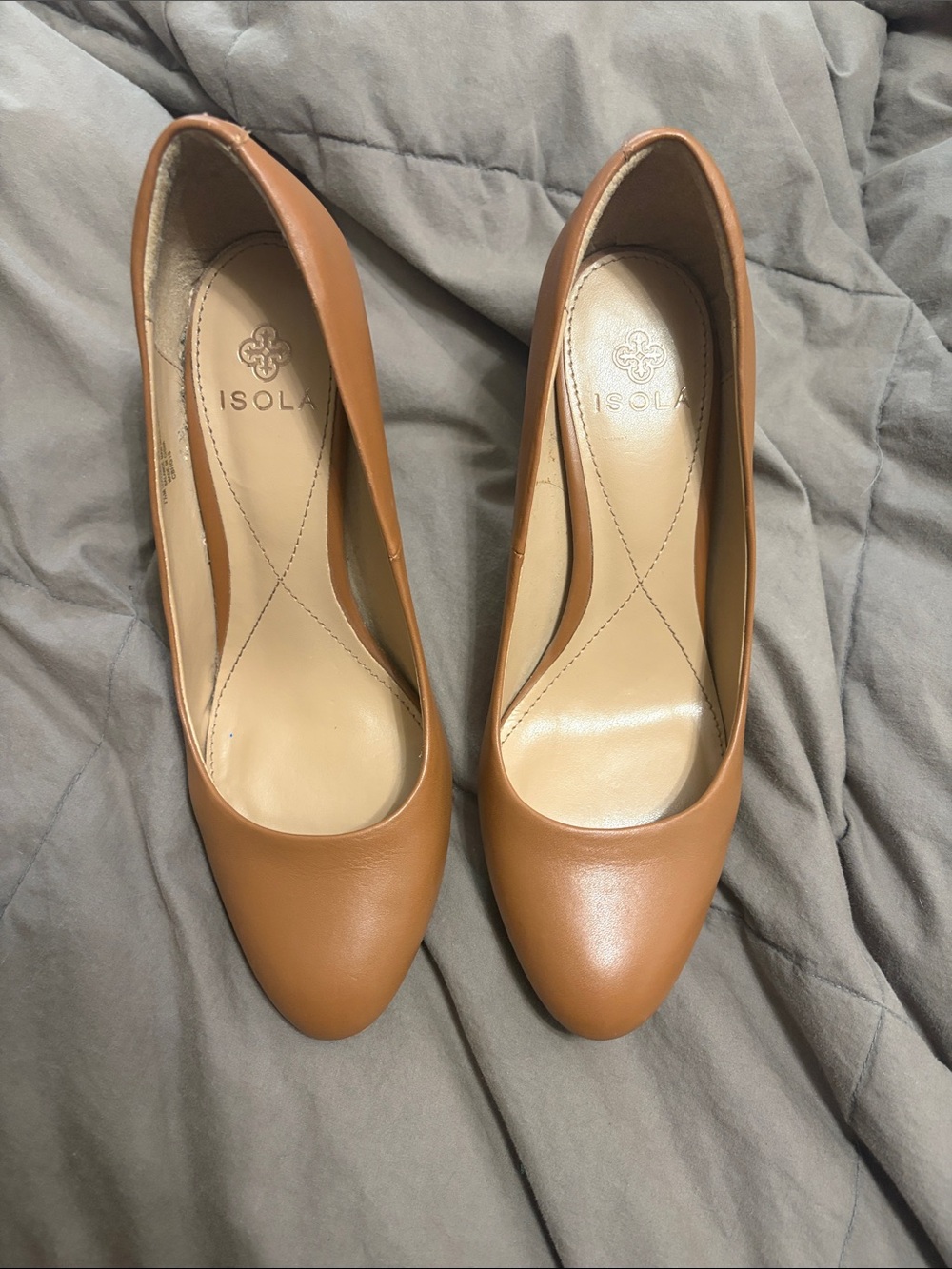 Isola Tan Leather Round-Toe Pumps